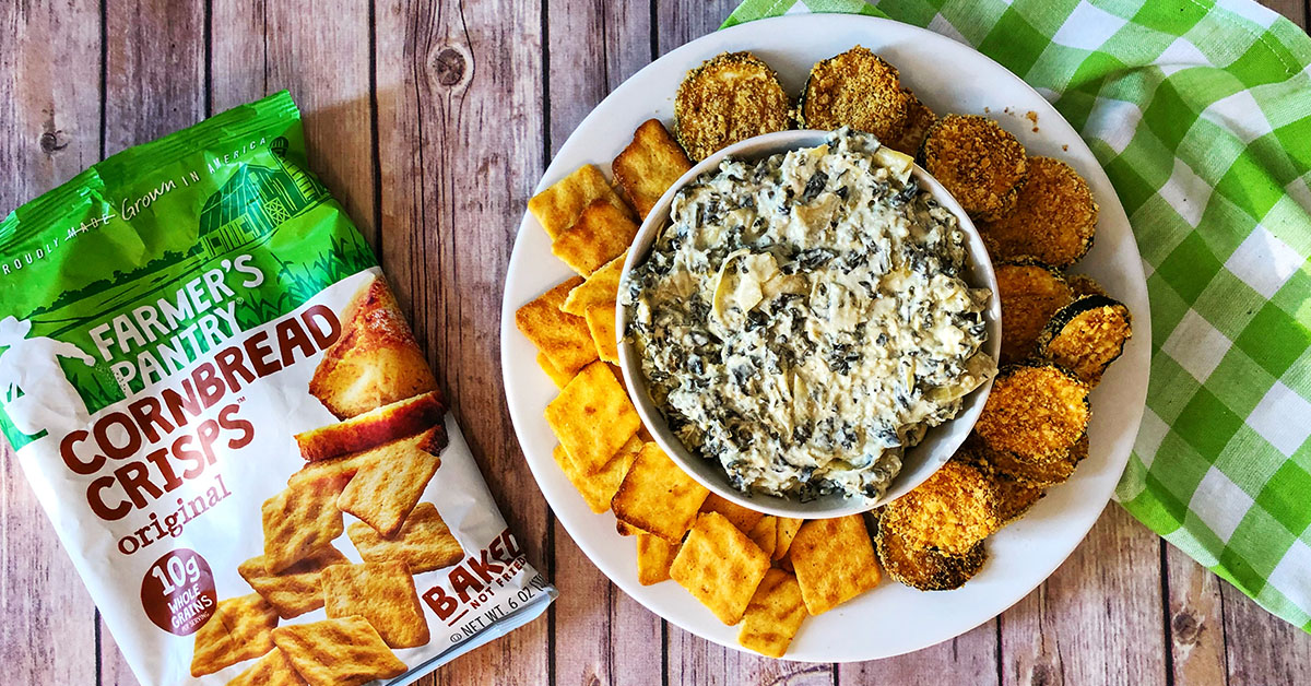 Farmer's Pantry Spinach Artichoke Dip with Baked Zucchini Crisps